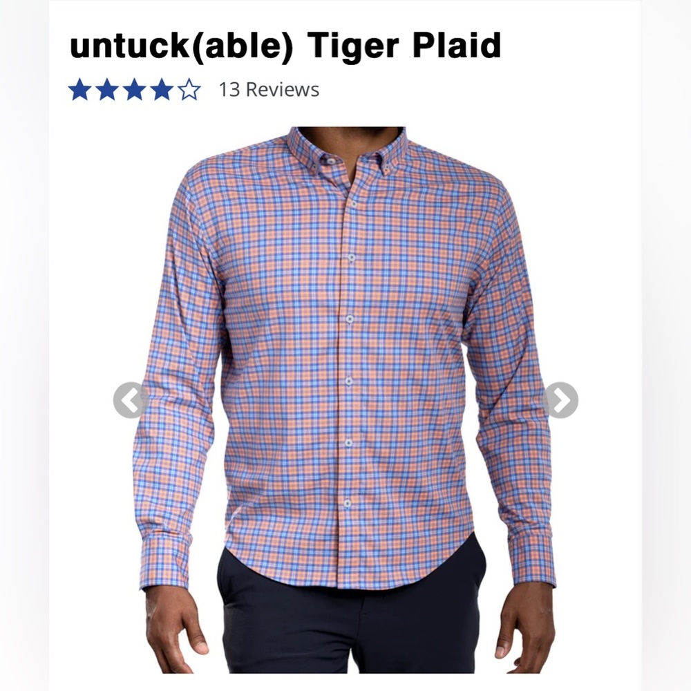 NWT Twillory Untuck(able) Tailored Dress Shirt - Tiger Plaid